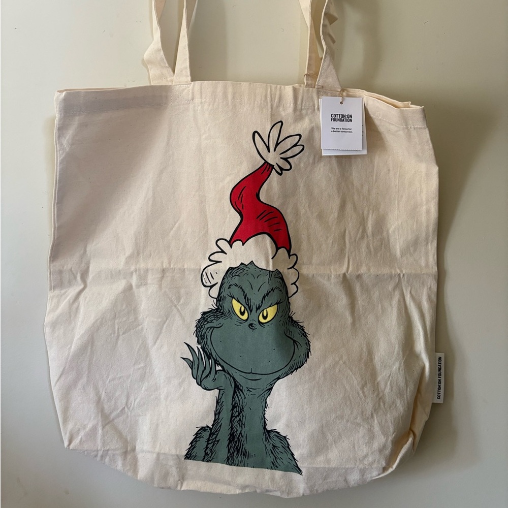 Cotton On Grinch Tote Bag - Cream and Red
